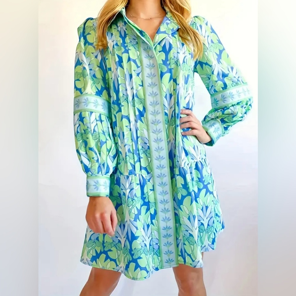 Palm Springs Boutique Floral Blue and Green Dress Women’s Large